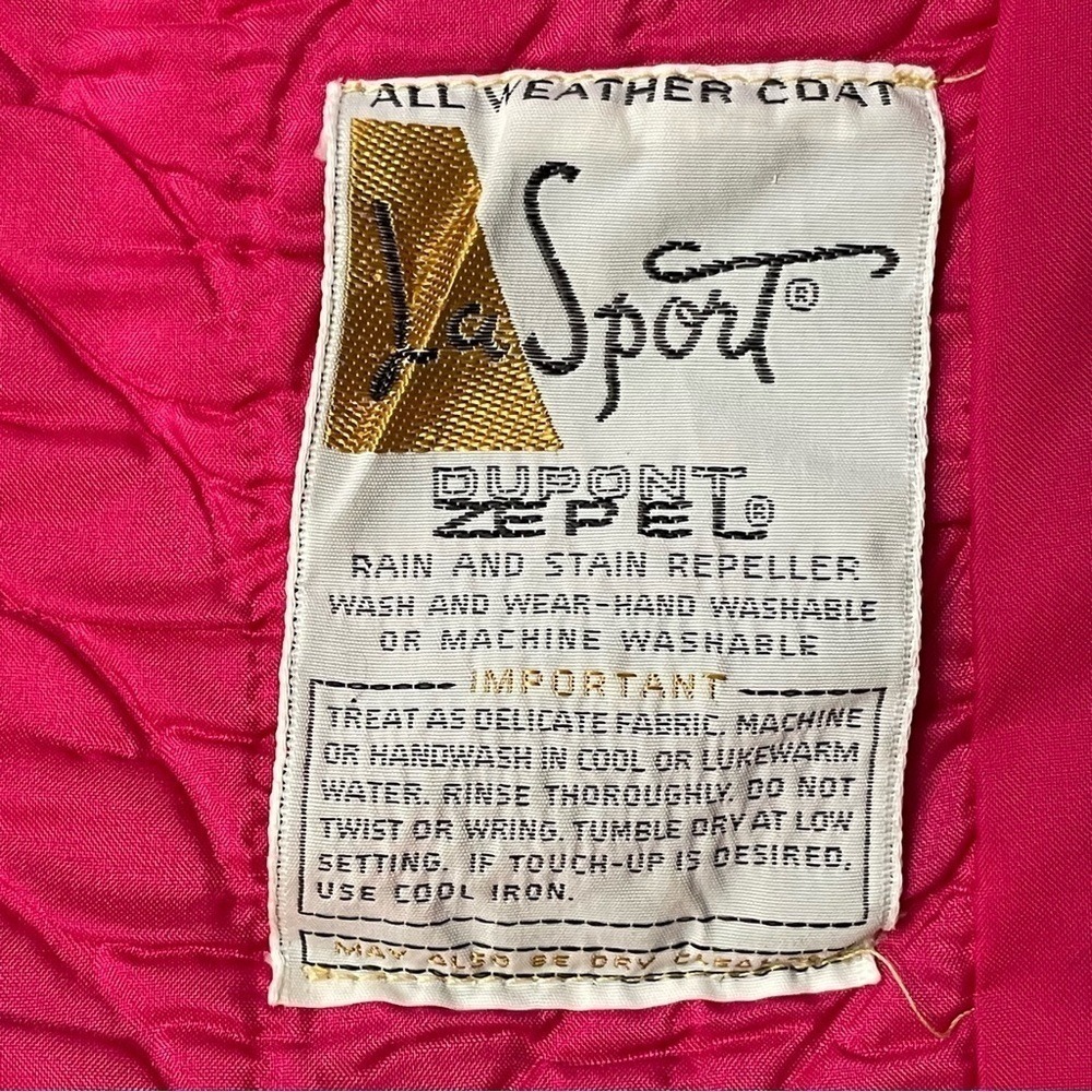 Vintage La Sport Dupont Zepel 70s All Weather Button Down Hot Pink Trench Coat‎ - Picture 15 of 16